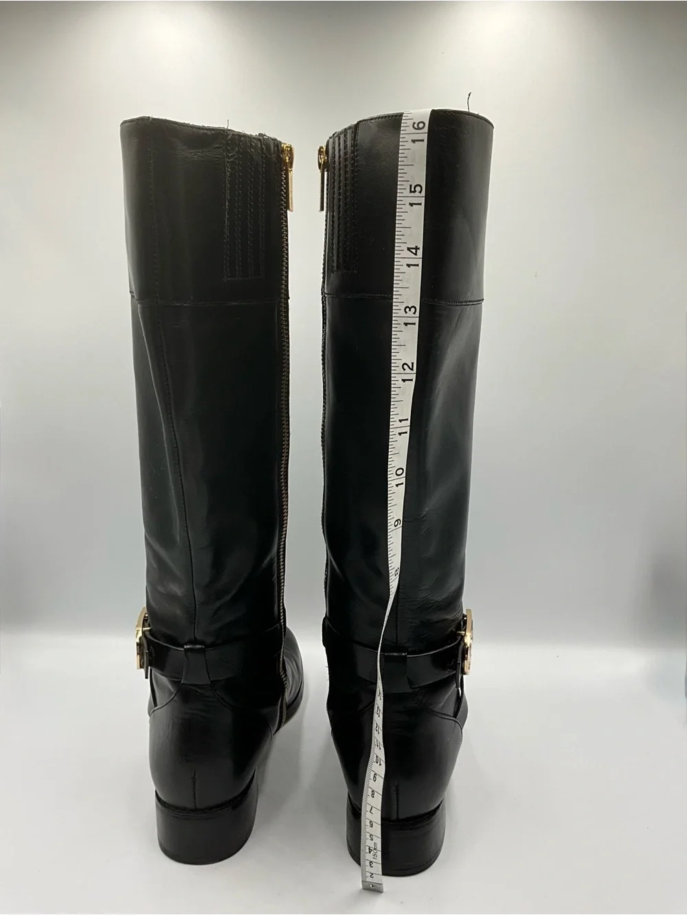 Michael Kors Boots Size 7 Black Leather Over-the-Knee Boots with Gold MK Buckle